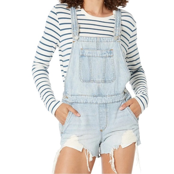 NWT BLANK NYC Denim Shortalls with Destroyed Hem Finish in Mirror/Mirror